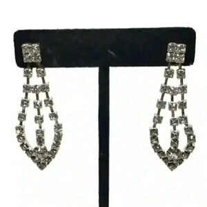Vintage Earrings Rhinestone Long Dangle Wedding Sparkle Statement Pierced